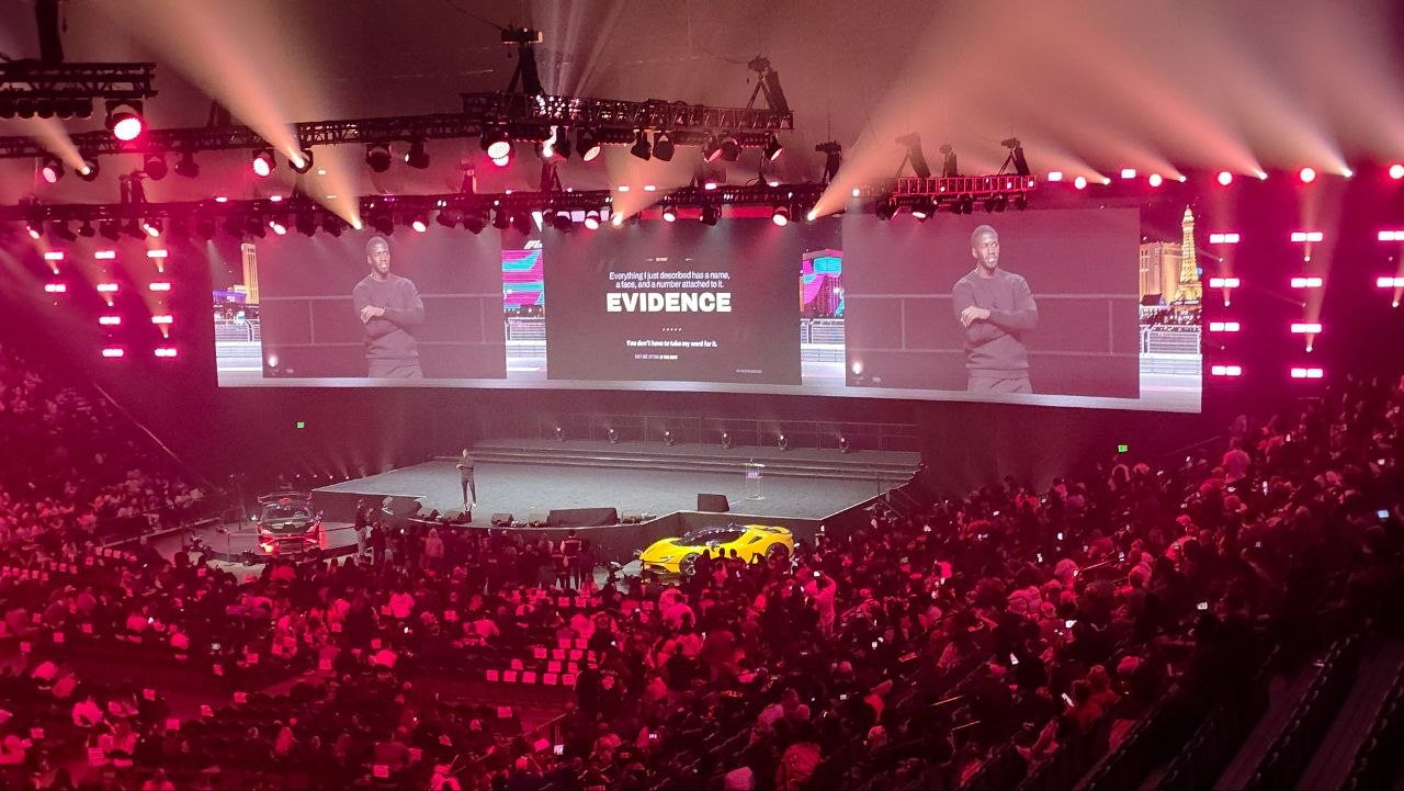 The PHP Lights Out 2026 main stage with EVIDENCE displayed on the arena screen above a packed crowd