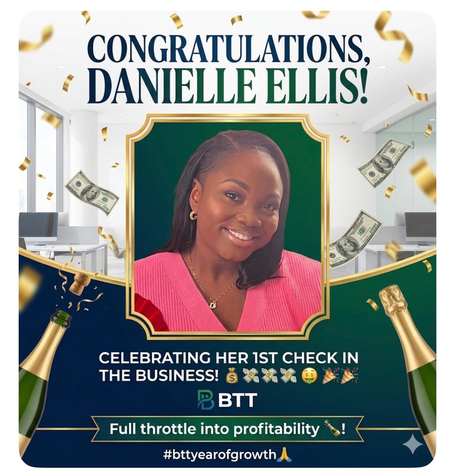 Danielle Ellis celebrating her first check in the business