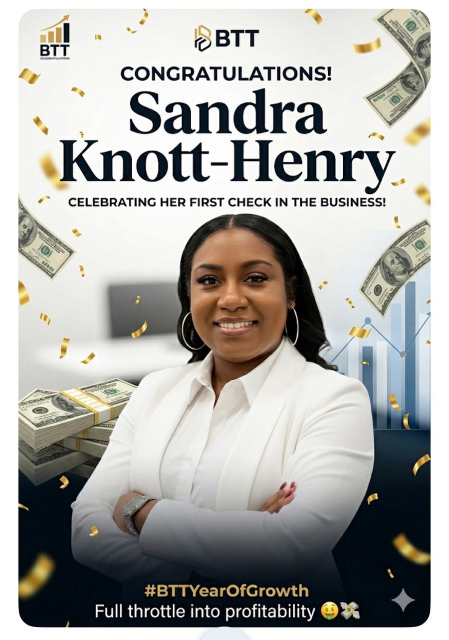 Sandra Knott-Henry celebrating her first check in the business